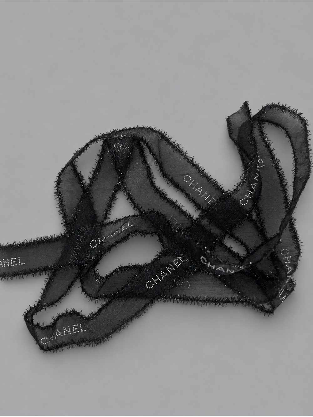 Authentic Chanel Sheer Black Logo Ribbon 57” Gift Wrap Collector